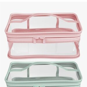 Transparent Storage Organizer with Pink and Green Accents